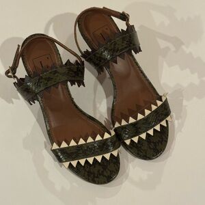 L’Autre Chose Italian Leather Green Snakeski Heel with Crocodile Teeth Detail